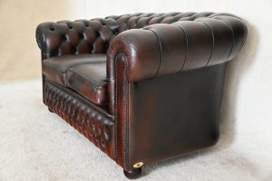 gebruikte 3 zits met 2 zits chesterfield set in warm bruine kleur