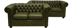 gebruikte chesterfield combi set van 2 groene banken