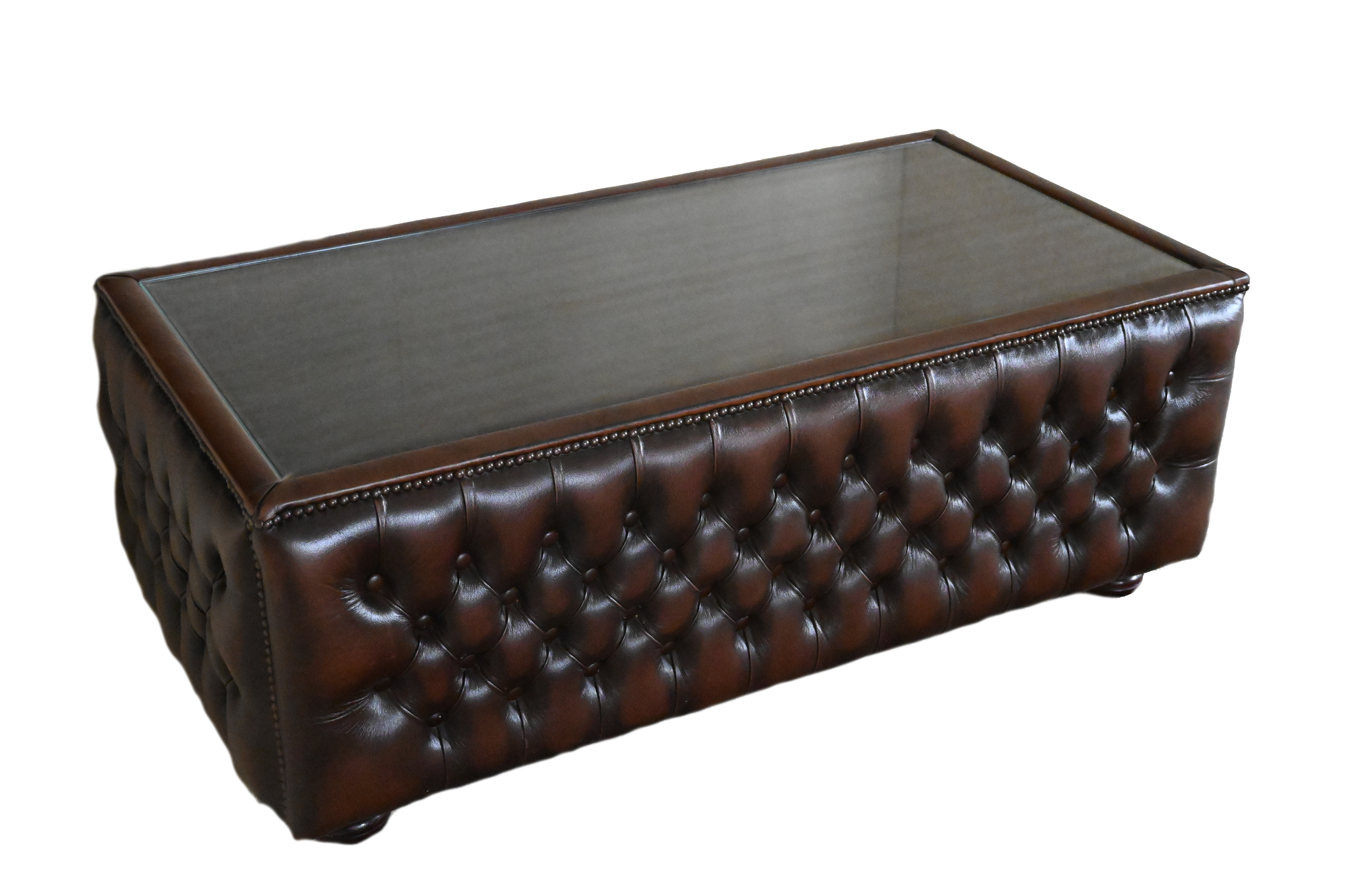 Chesterfield salontafel met glasplaat in Antique Bruin-245082