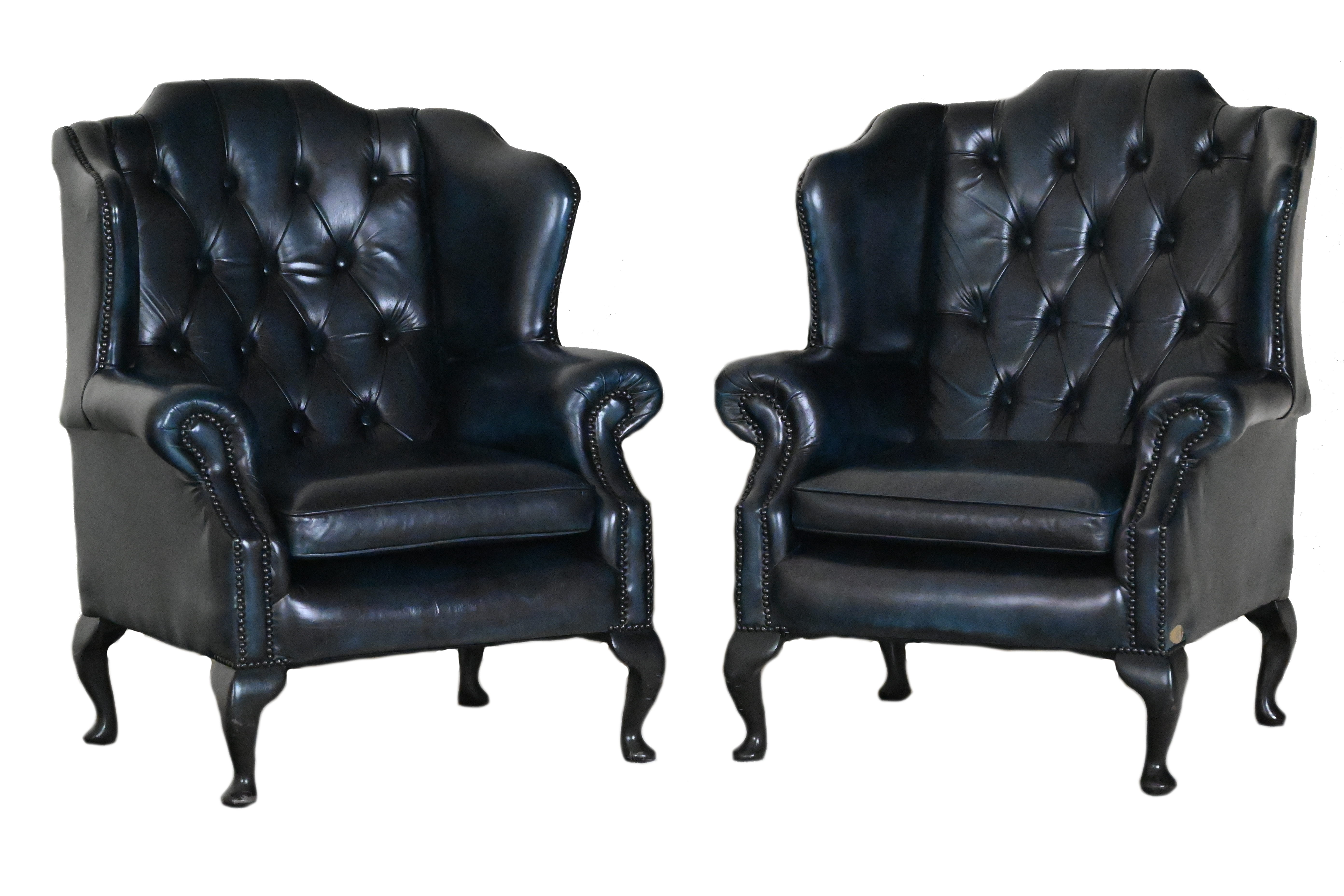 Chesterfield oorfauteuil Flatwing in diepblauw