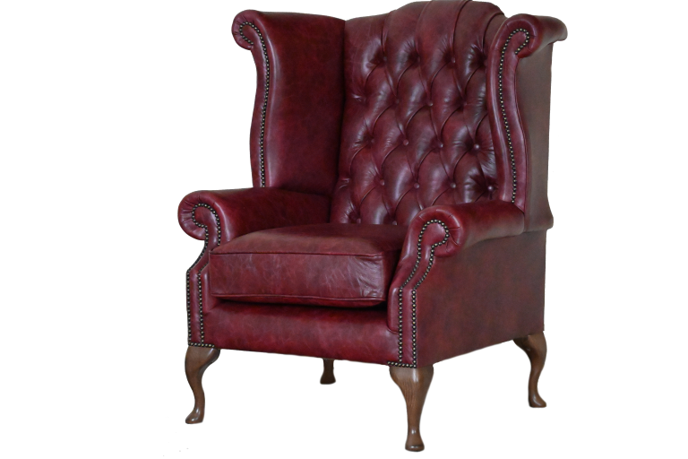 High Class Scroll Wingchair Collection actie met tijdloze Chesterfield oorfauteuils in luxe leer in de kleur Vintage Oxblood