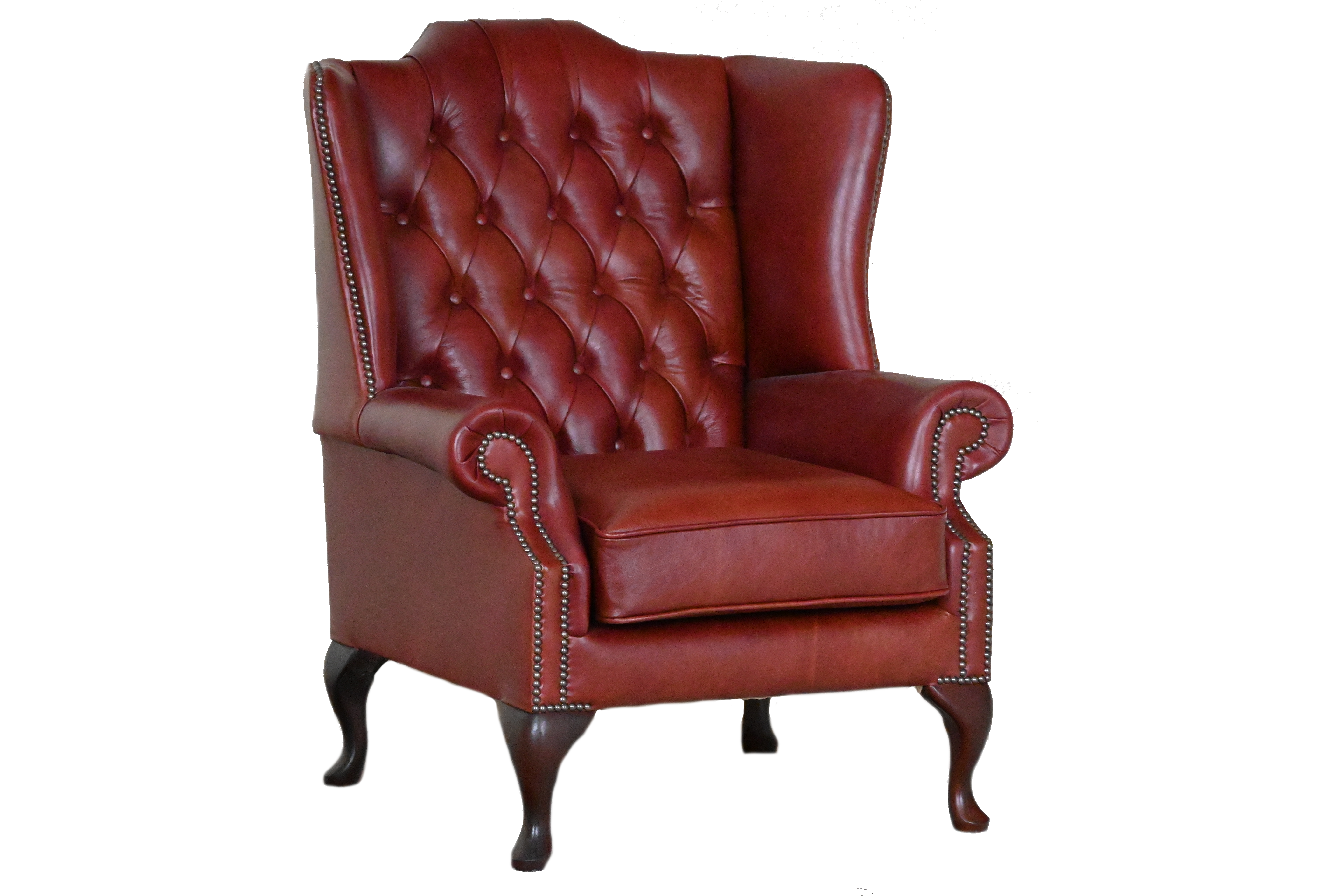 Ontdek de High Class Flat Wingchair Collection actie met tijdloze Chesterfield oorfauteuils in luxe leer in de kleur Old English Chesnut